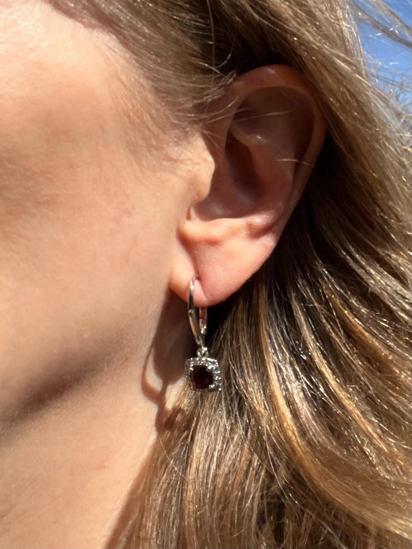 Amethyst, Citrine or Garnet Dangle Earrings in 925 Sterling Silver with Leverback, Lever Back closing, Genuine and Natural Gemstones - Jade Bear Gems 