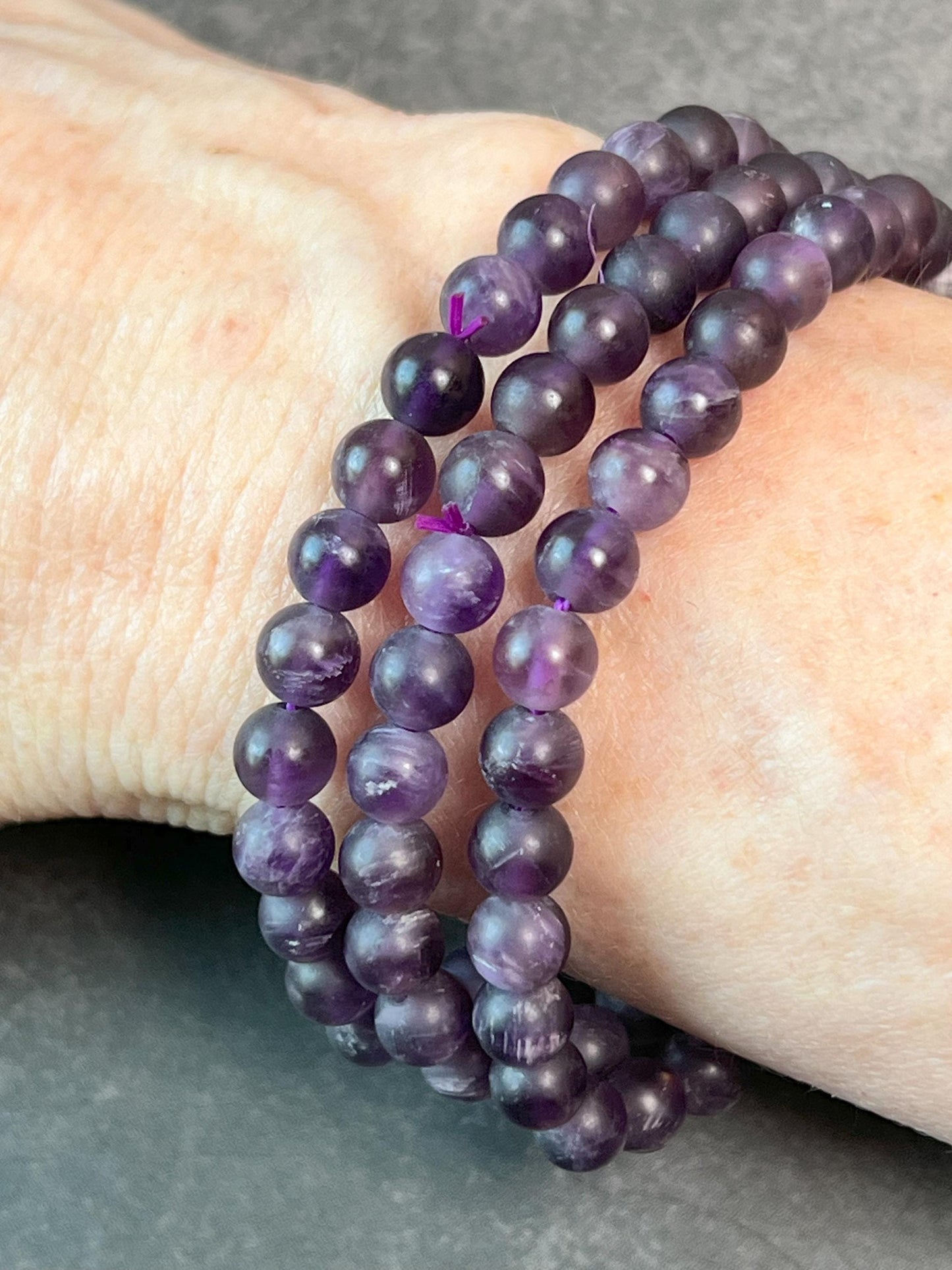 Amethyst Gemstone Beaded Stretch Bracelet, 6.5mm Amethyst Beads, Stretch Cord Bracelet, Matte Beads - Jade Bear Gems 