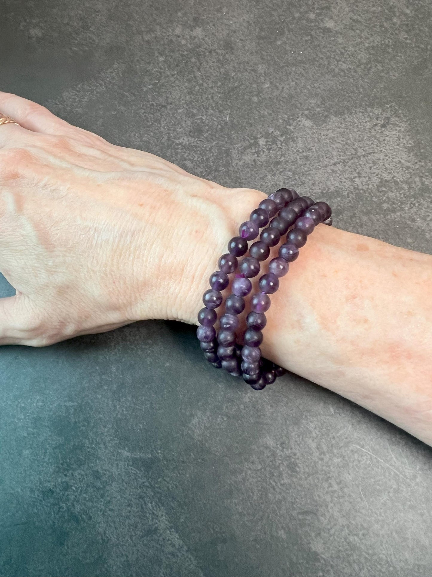 Amethyst Gemstone Beaded Stretch Bracelet, 6.5mm Amethyst Beads, Stretch Cord Bracelet, Matte Beads - Jade Bear Gems 