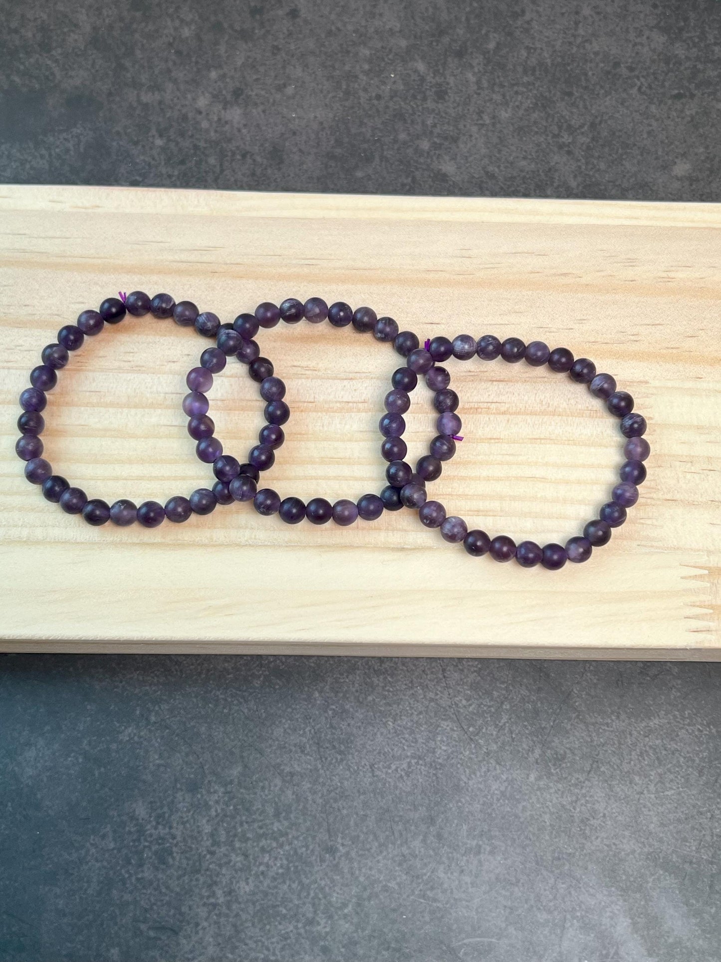 Amethyst Gemstone Beaded Stretch Bracelet, 6.5mm Amethyst Beads, Stretch Cord Bracelet, Matte Beads - Jade Bear Gems 