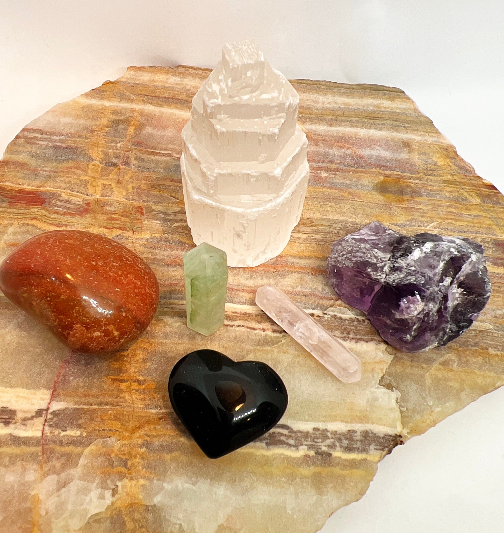 Beginner Crystal Set, 6 Crystals Starter Kit with Crystals, Starter Crystals Set, Selenite Tower Stones, Great Gift - Jade Bear Gems 