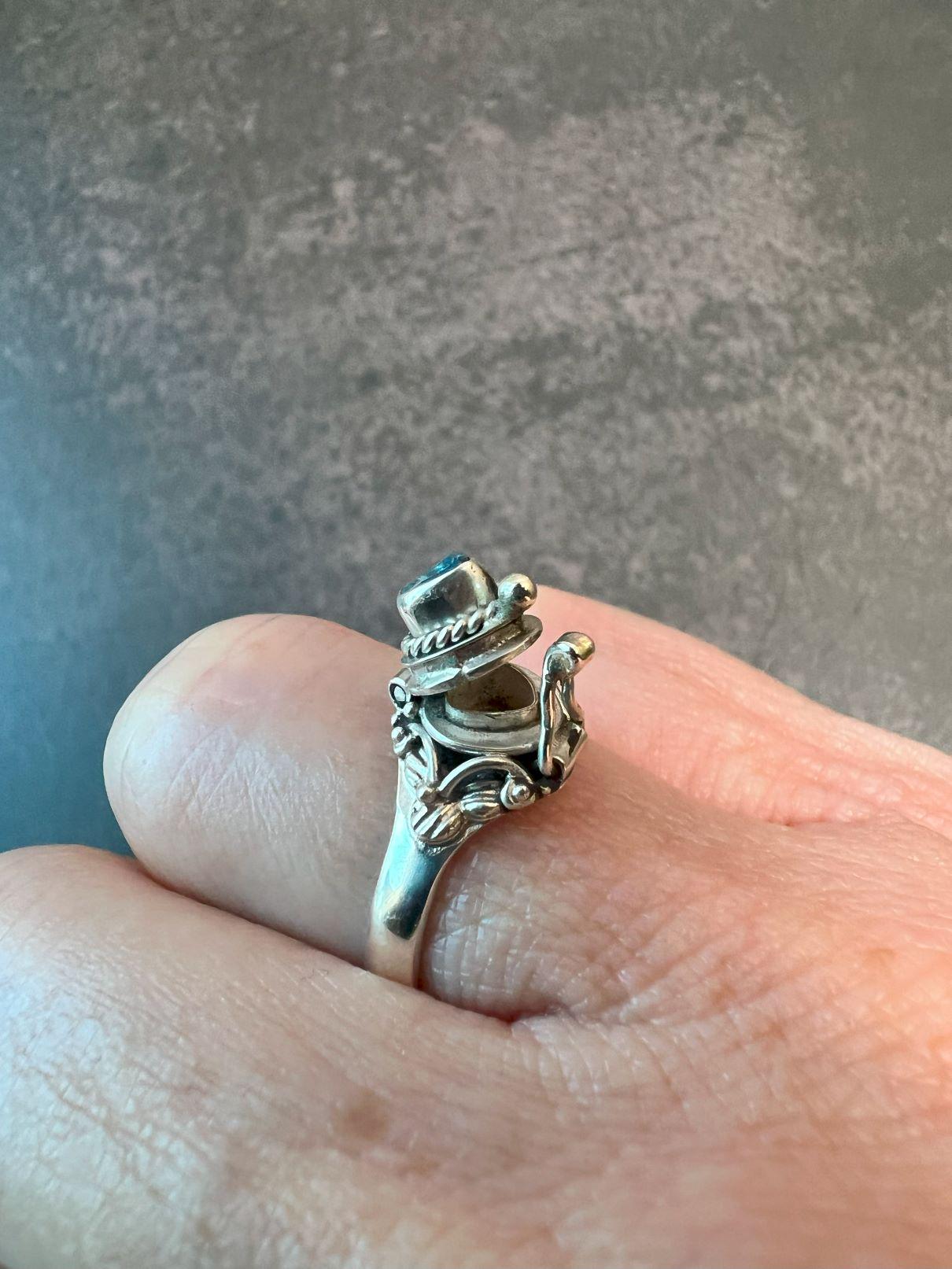 Blue Topaz Poison Ring, Vintage Poison Ring, Openable Ring, Silver Box Ring, Secret Ring, Poisoner Ring, 925 Sterling Silver, Heart Shaped - Jade Bear Gems 