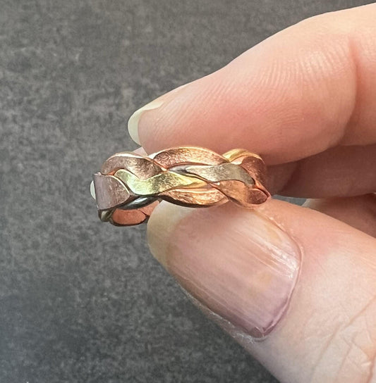 Braided two-tone design copper ring - 6mm Copper Band - Boho Style Ring - Ring For Him - Ring For Her - Copper Jewelry - Unisex - Jade Bear Gems 
