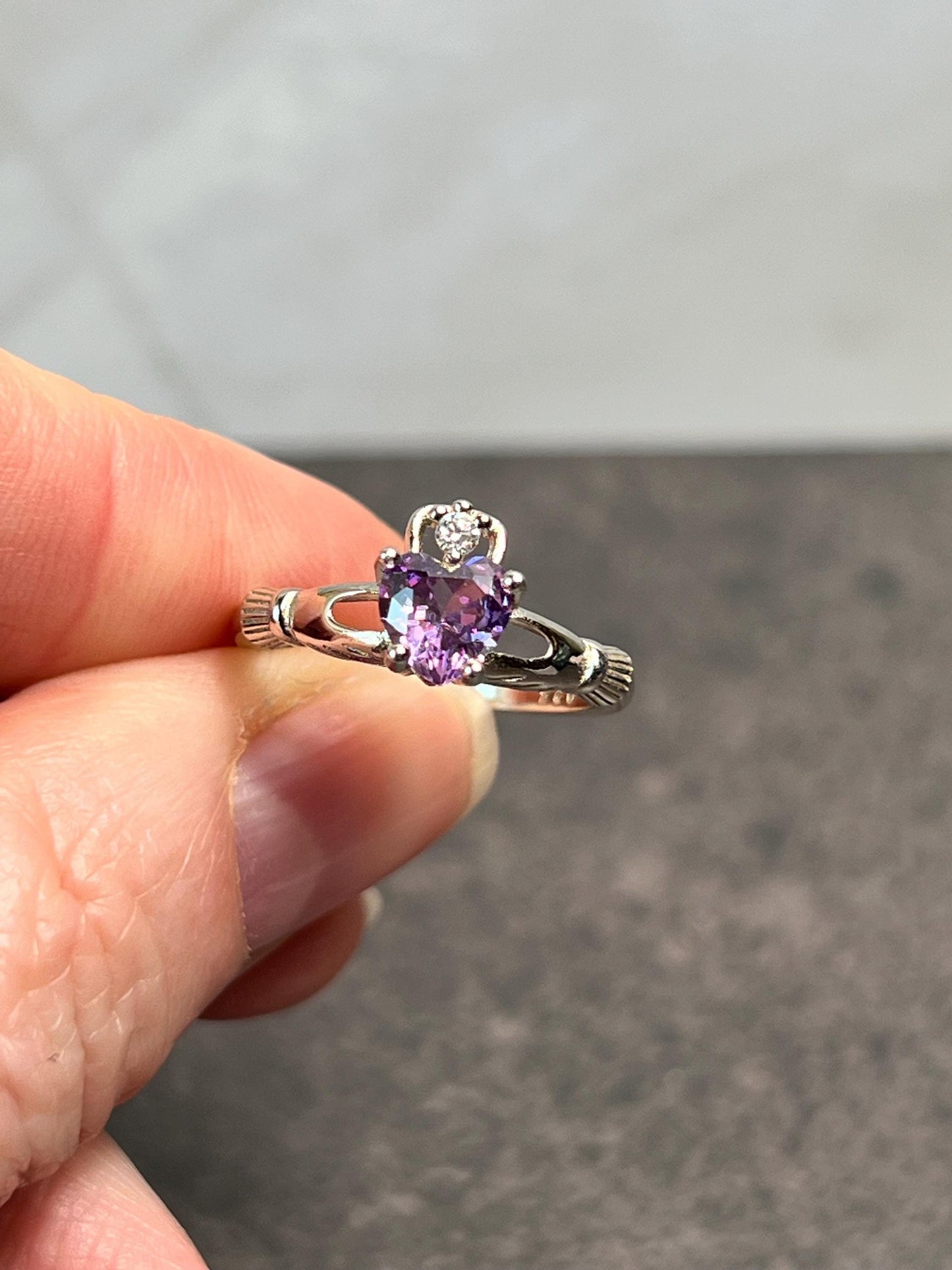 Celtic Amethyst Heart Claddagh Ring, Sterling Silver Claddagh Ring, Amethyst Ring, Irish Celtic Ring, Heart Claddagh Ring, Womens Claddagh - Jade Bear Gems 