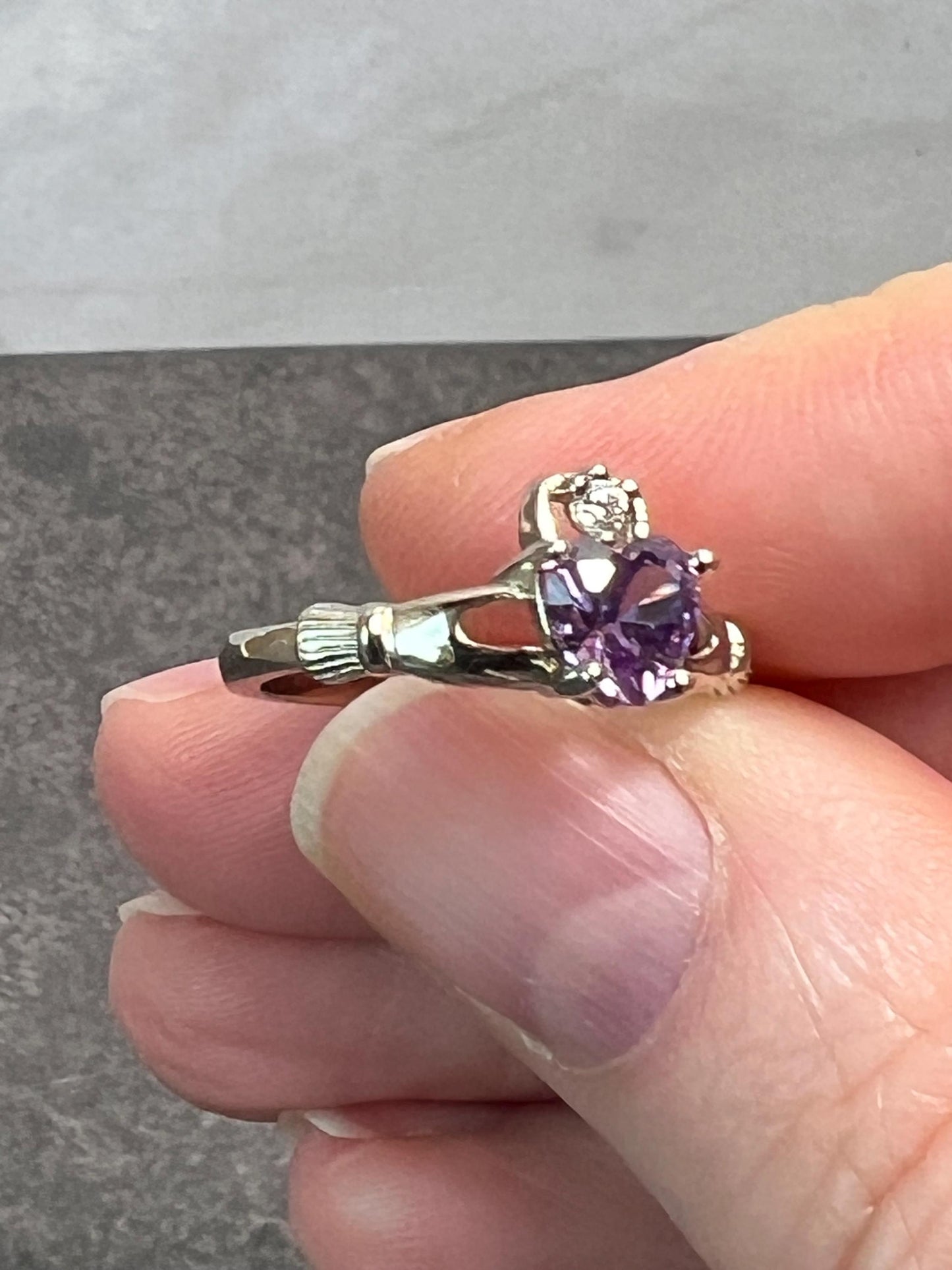 Celtic Amethyst Heart Claddagh Ring, Sterling Silver Claddagh Ring, Amethyst Ring, Irish Celtic Ring, Heart Claddagh Ring, Womens Claddagh - Jade Bear Gems 