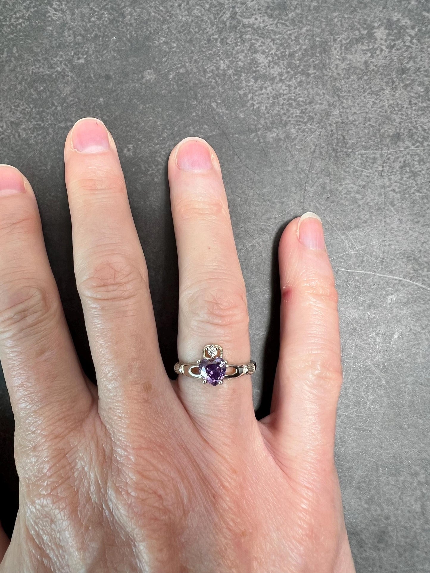 Celtic Amethyst Heart Claddagh Ring, Sterling Silver Claddagh Ring, Amethyst Ring, Irish Celtic Ring, Heart Claddagh Ring, Womens Claddagh - Jade Bear Gems 