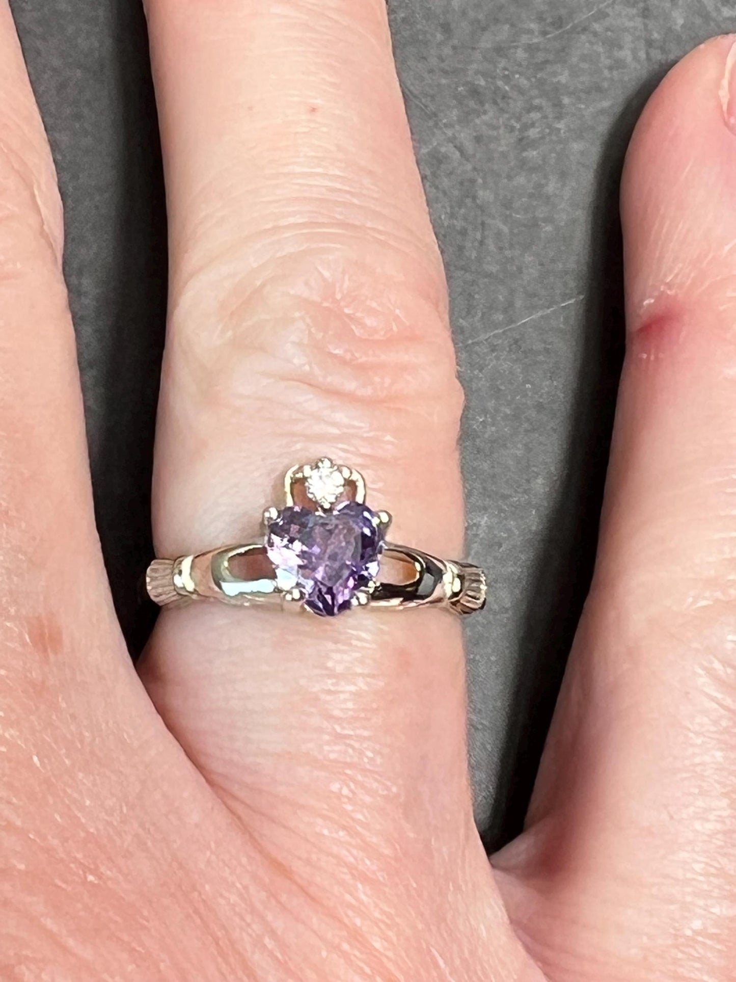 Celtic Amethyst Heart Claddagh Ring, Sterling Silver Claddagh Ring, Amethyst Ring, Irish Celtic Ring, Heart Claddagh Ring, Womens Claddagh - Jade Bear Gems 