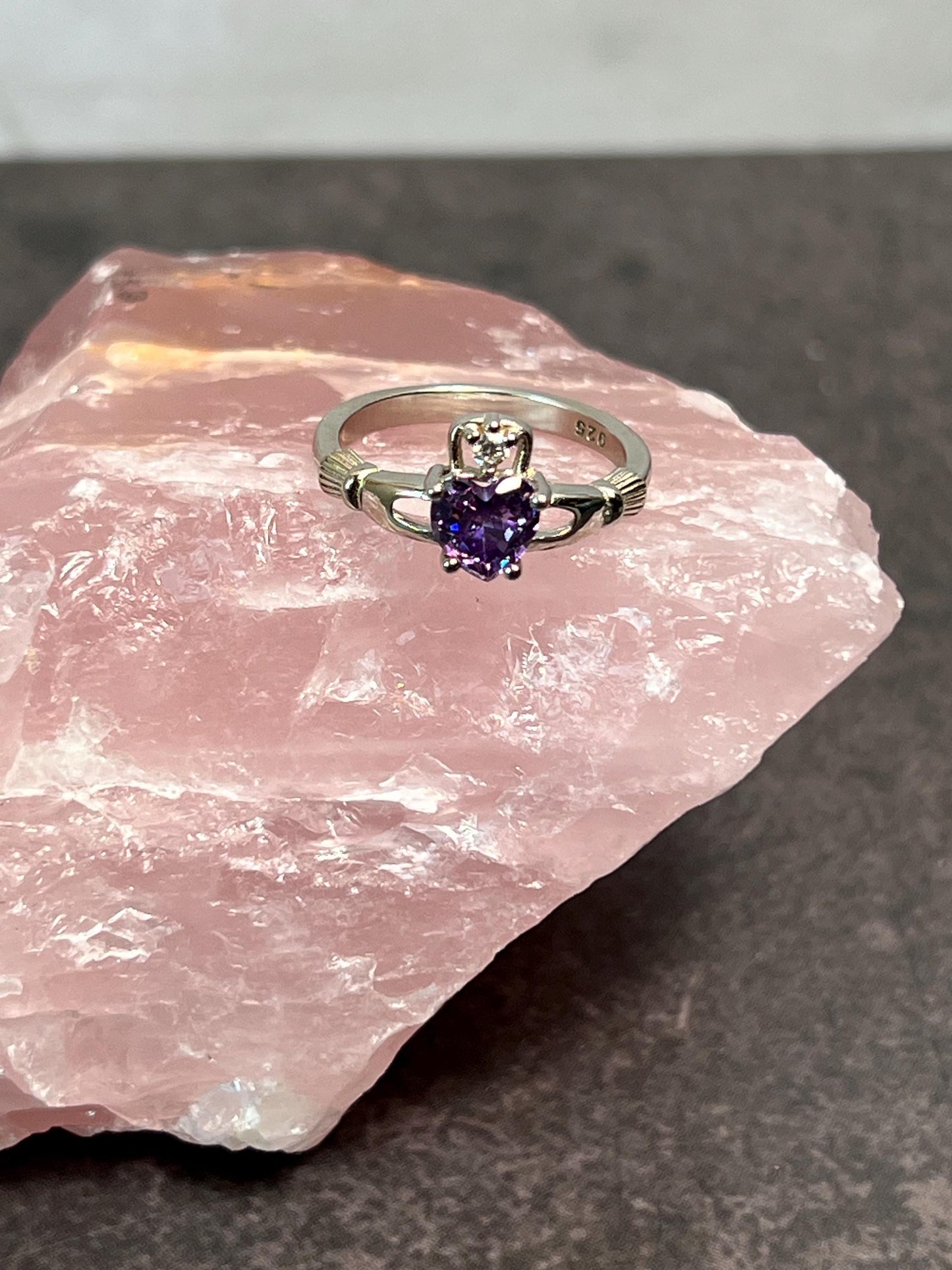Celtic Amethyst Heart Claddagh Ring, Sterling Silver Claddagh Ring, Amethyst Ring, Irish Celtic Ring, Heart Claddagh Ring, Womens Claddagh - Jade Bear Gems 