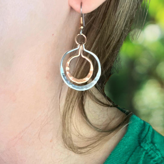 Copper Dangle Earrings, Copper Hoops, Hypoallergenic Surgical Steel Ear Wires, Multiple Designs, Hammered Copper Earrings - Jade Bear Gems 