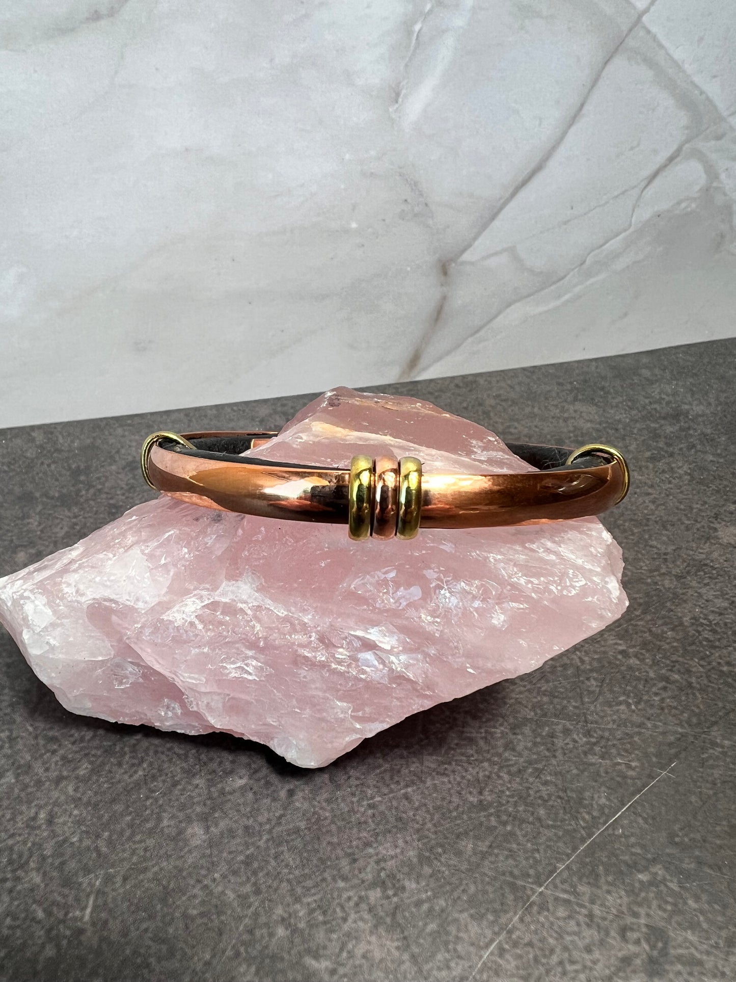 Copper & Leather Bracelet Cuff – Adjustable & Unisex - Jade Bear Gems 