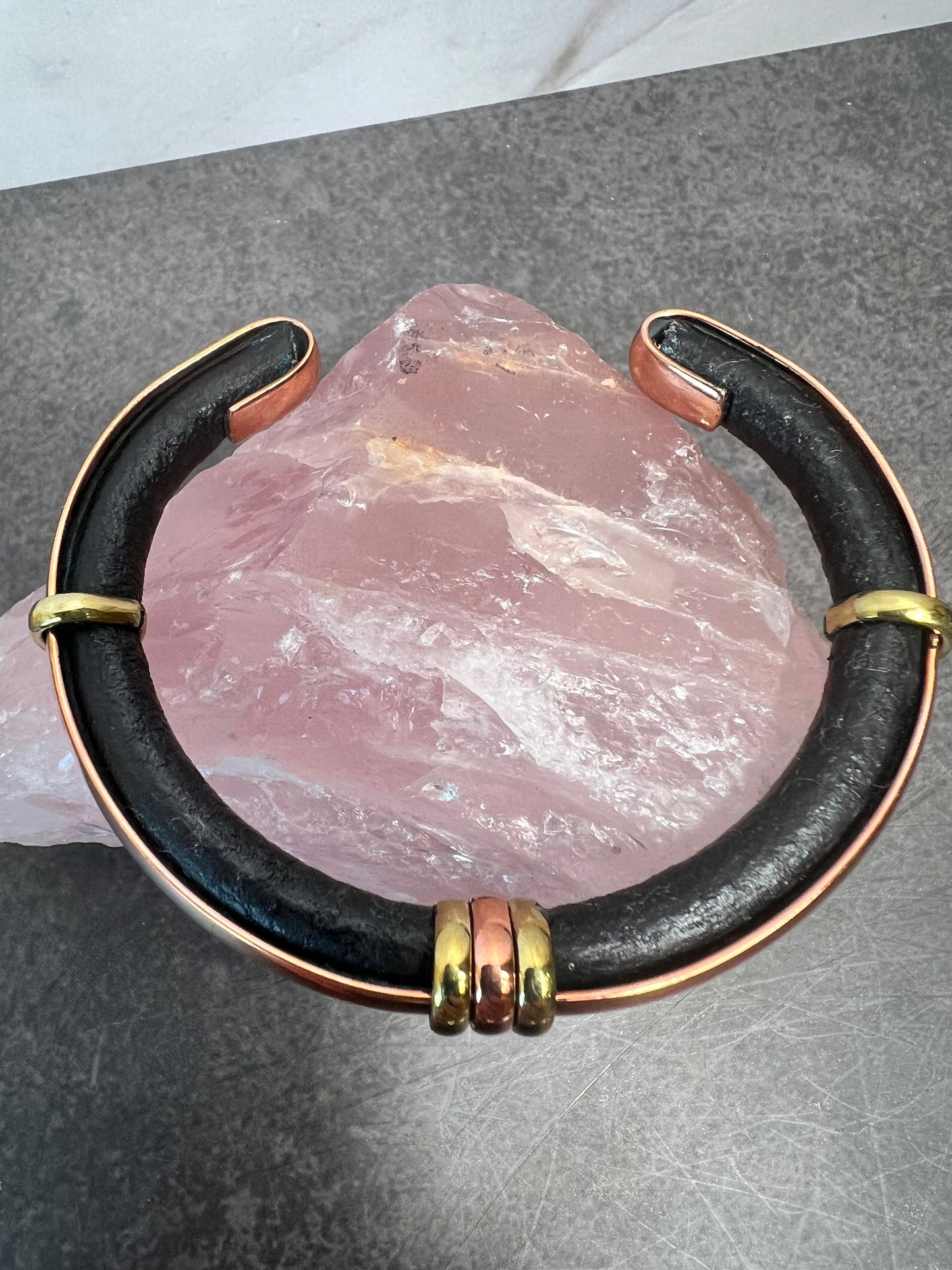 Copper & Leather Bracelet Cuff – Adjustable & Unisex - Jade Bear Gems 