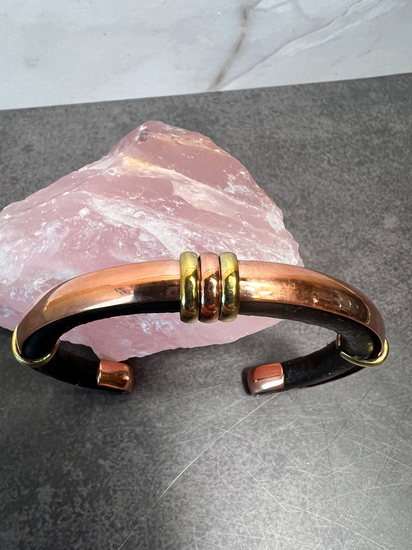 Copper & Leather Bracelet Cuff – Adjustable & Unisex - Jade Bear Gems 