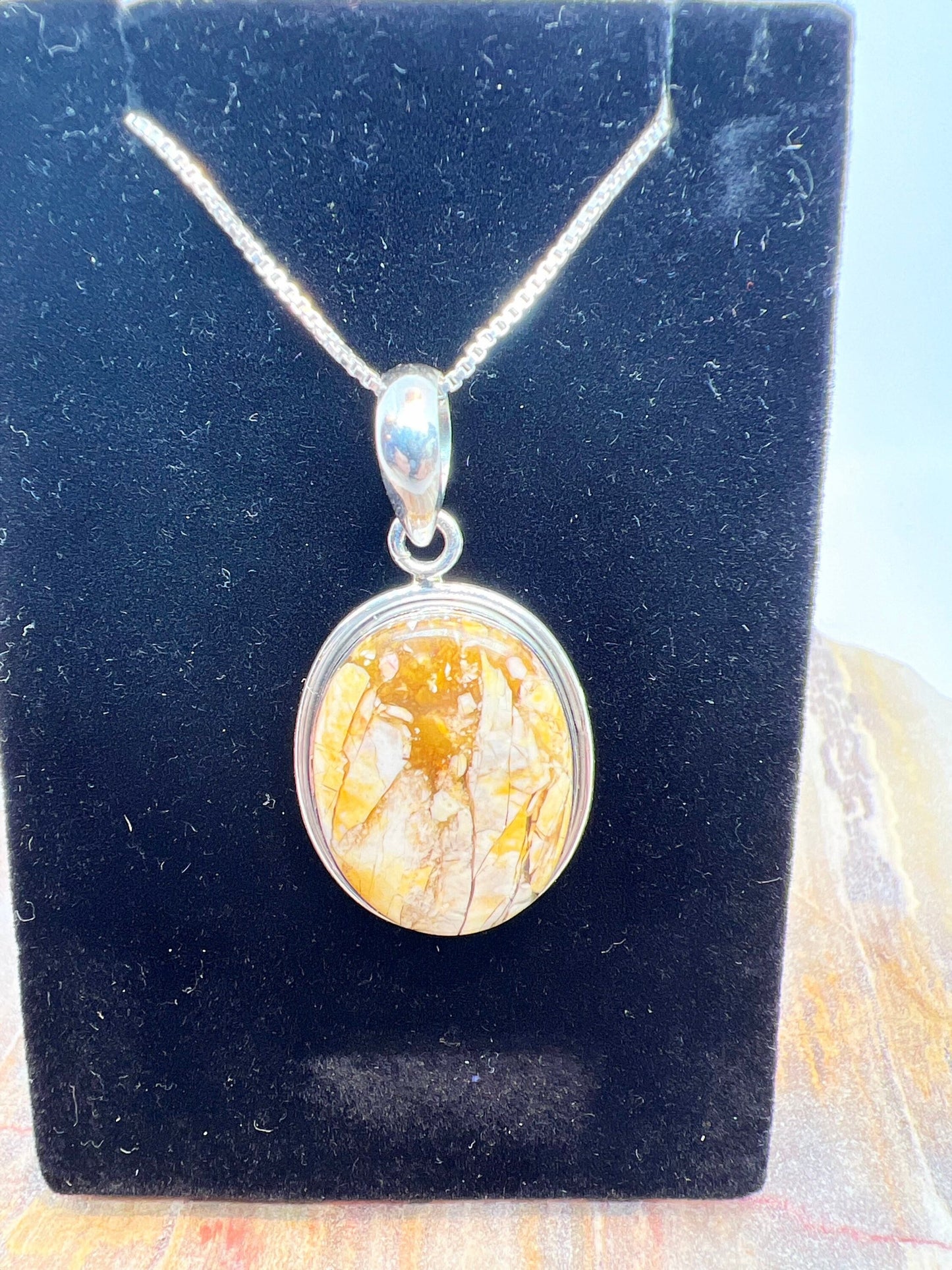 Crazy Lace Agate Stone Pendant Necklace | Sterling Silver .925 | 22-Inch Box Chain - Jade Bear Gems 