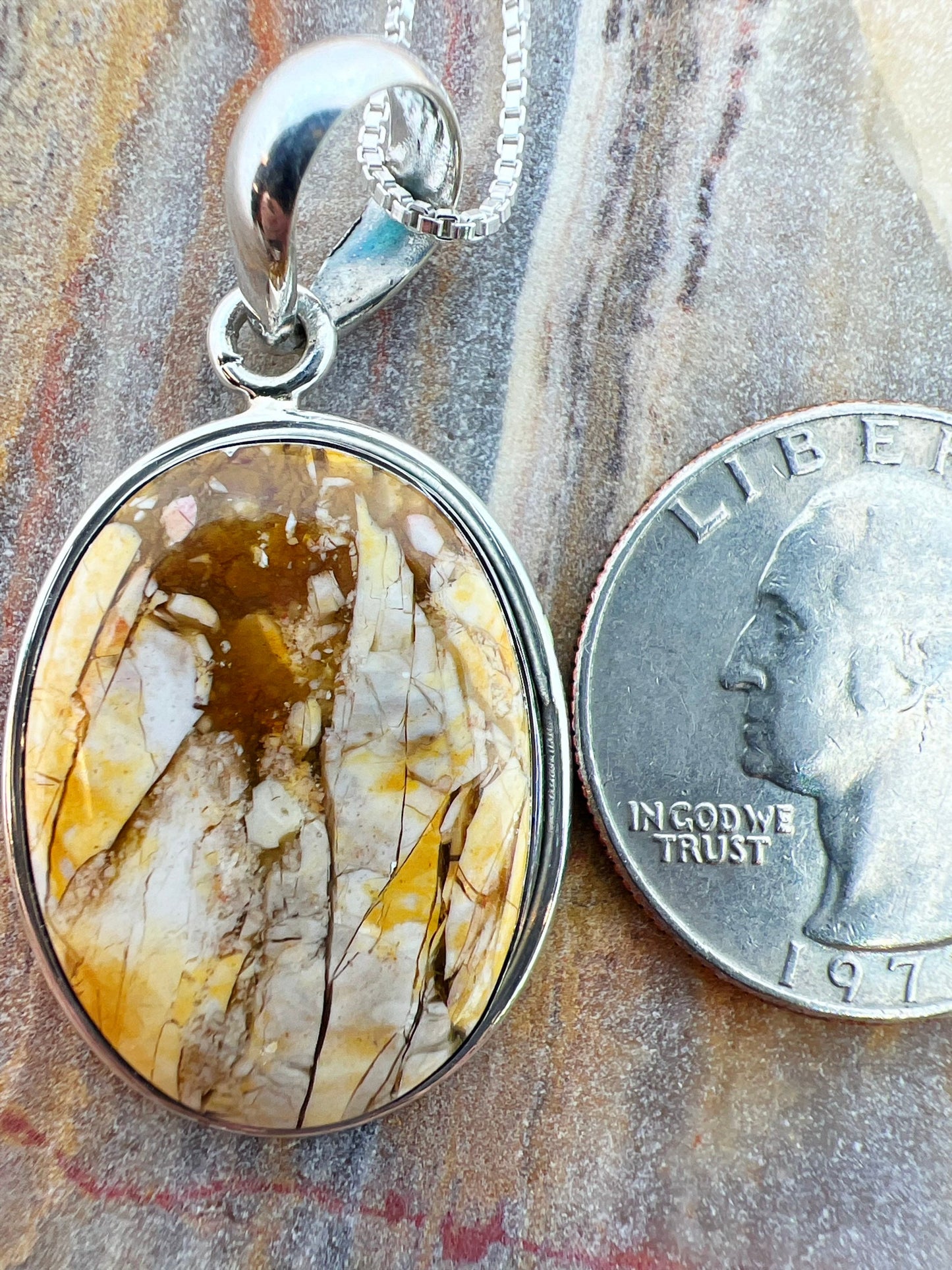 Crazy Lace Agate Stone Pendant Necklace | Sterling Silver .925 | 22-Inch Box Chain - Jade Bear Gems 
