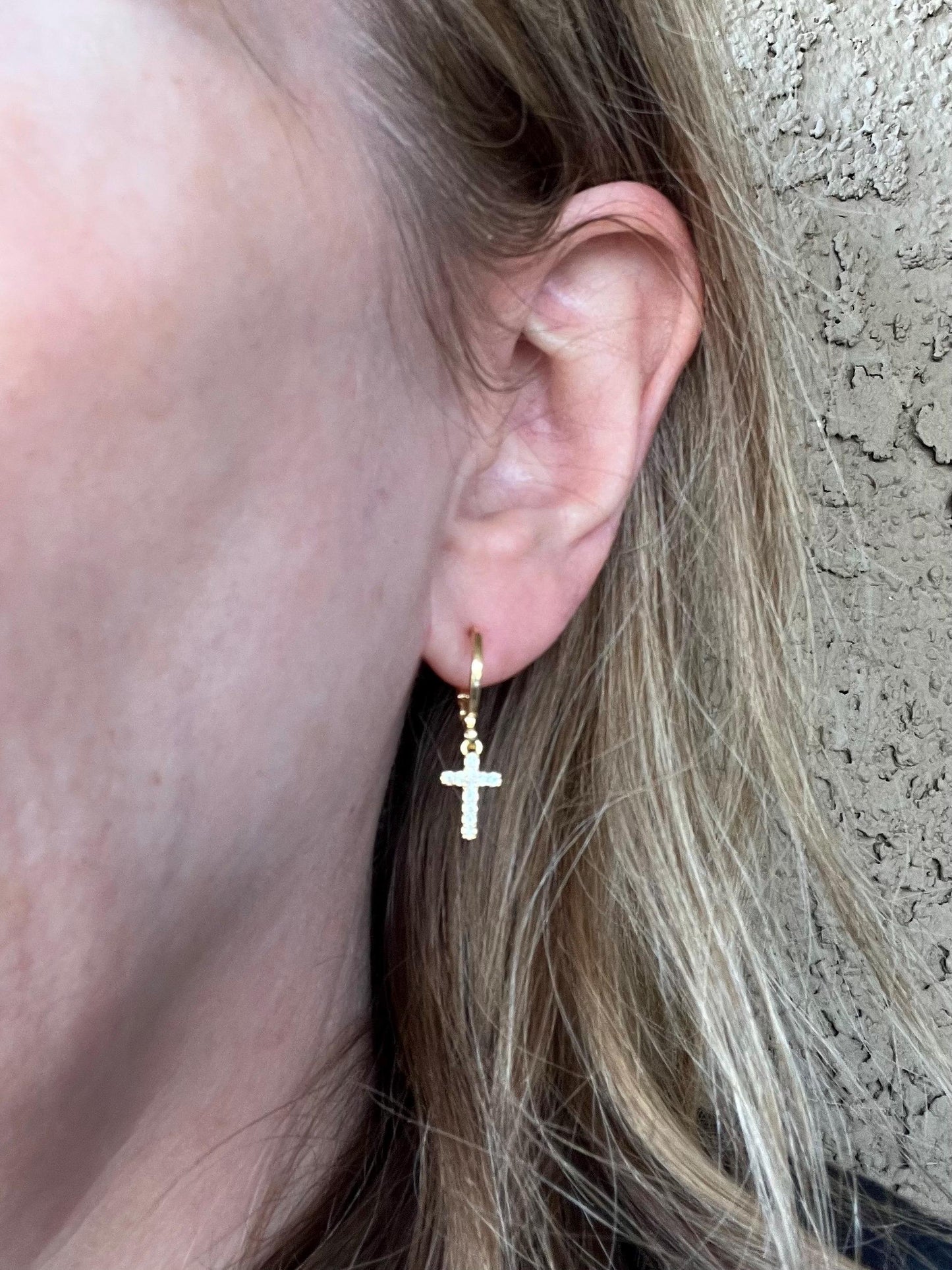 Cross Huggie Hoops, Cross Earrings, Cross Hoop Earrings, Hoop with Cross, Charm Hoop Earrings, Gold Hoop Earrings, Dainty Hoop Earrings - Jade Bear Gems 