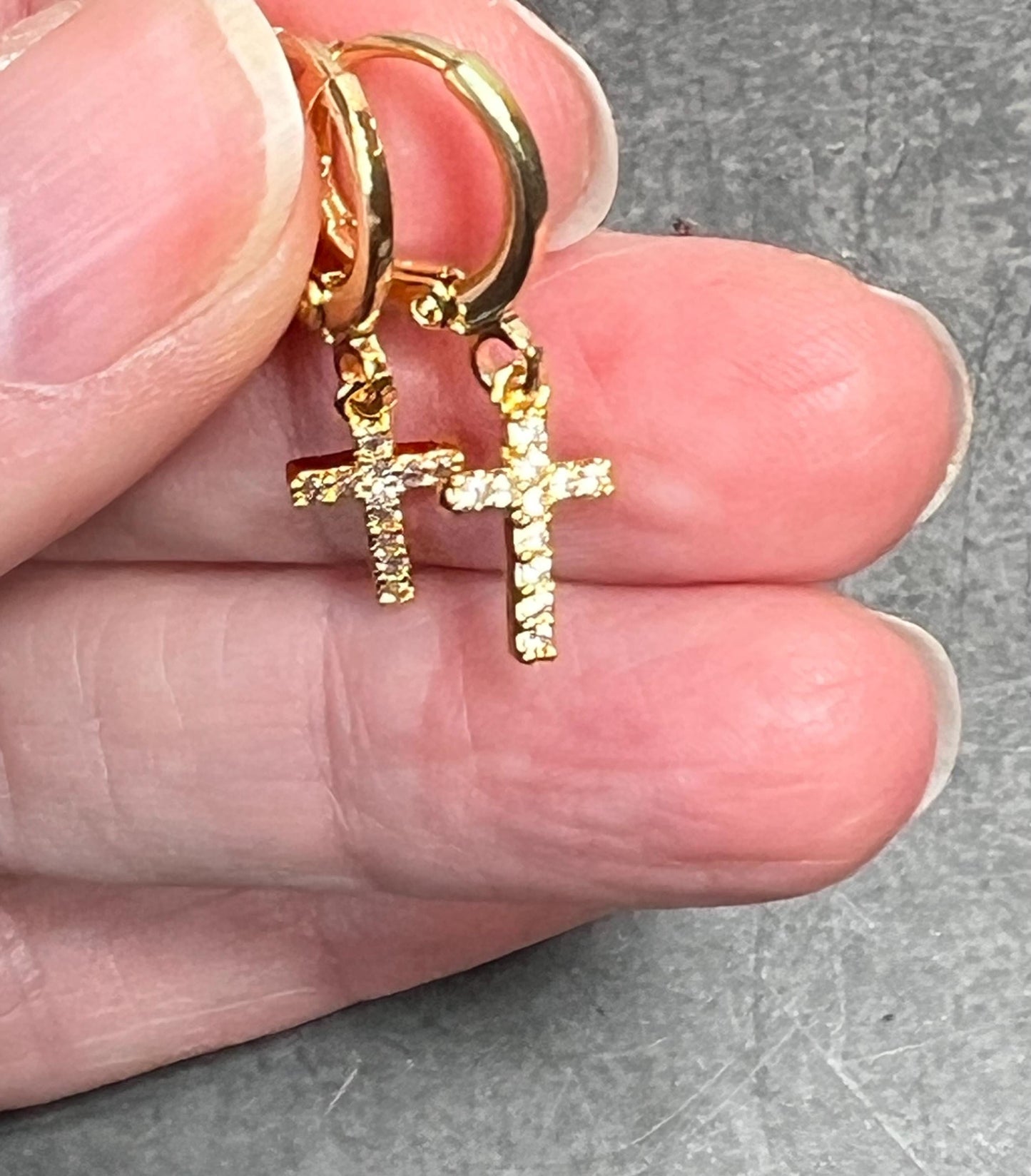 Cross Huggie Hoops, Cross Earrings, Cross Hoop Earrings, Hoop with Cross, Charm Hoop Earrings, Gold Hoop Earrings, Dainty Hoop Earrings - Jade Bear Gems 
