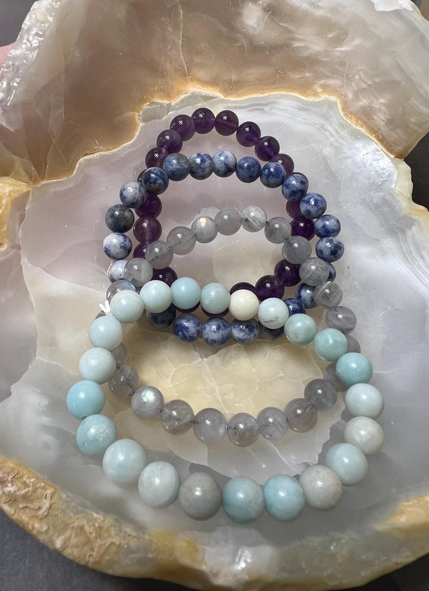 Crystal Beaded Bracelet, Minimalist Bracelet, Unisex Stretchy Bracelet, Crystal Bracelet, Amazonite, Amethyst, Labradorite, Sodalite - Jade Bear Gems 