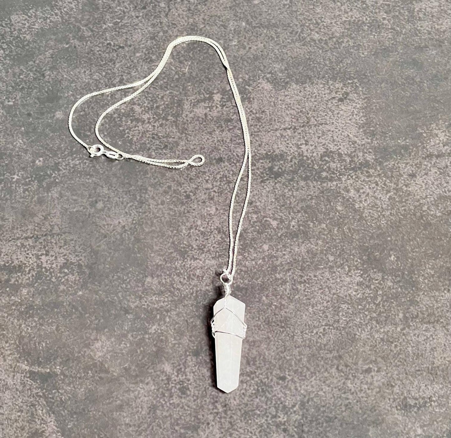 Crystal Necklace Silver Wire Wrap Rose Quartz Necklace, Crystal Point Jewelry Pendant, - Jade Bear Gems 