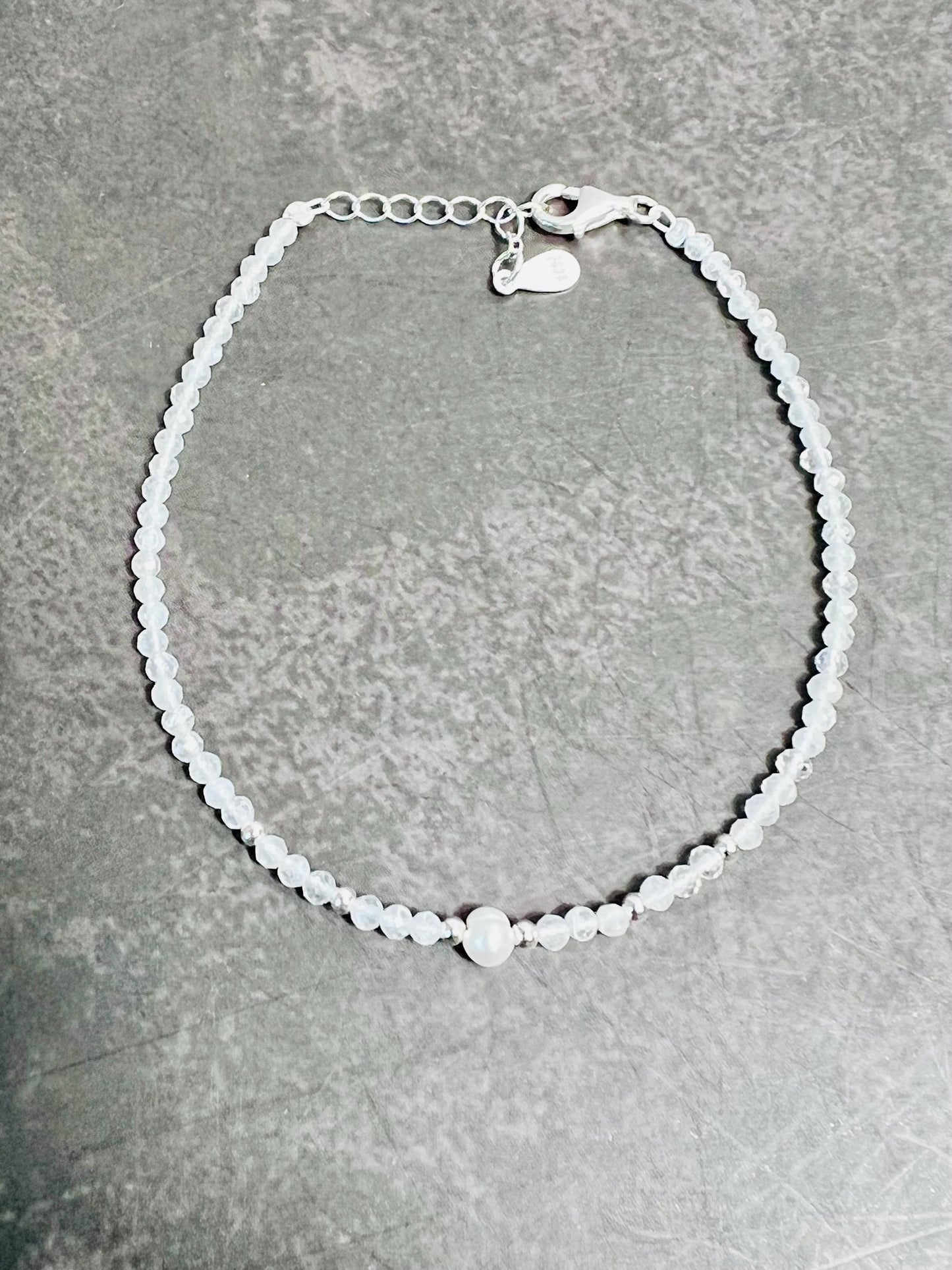 Dainty Gemstone and Freshwater Pearl Bracelet, Sterling Silver, Delicate Birthstones - Jade Bear Gems 