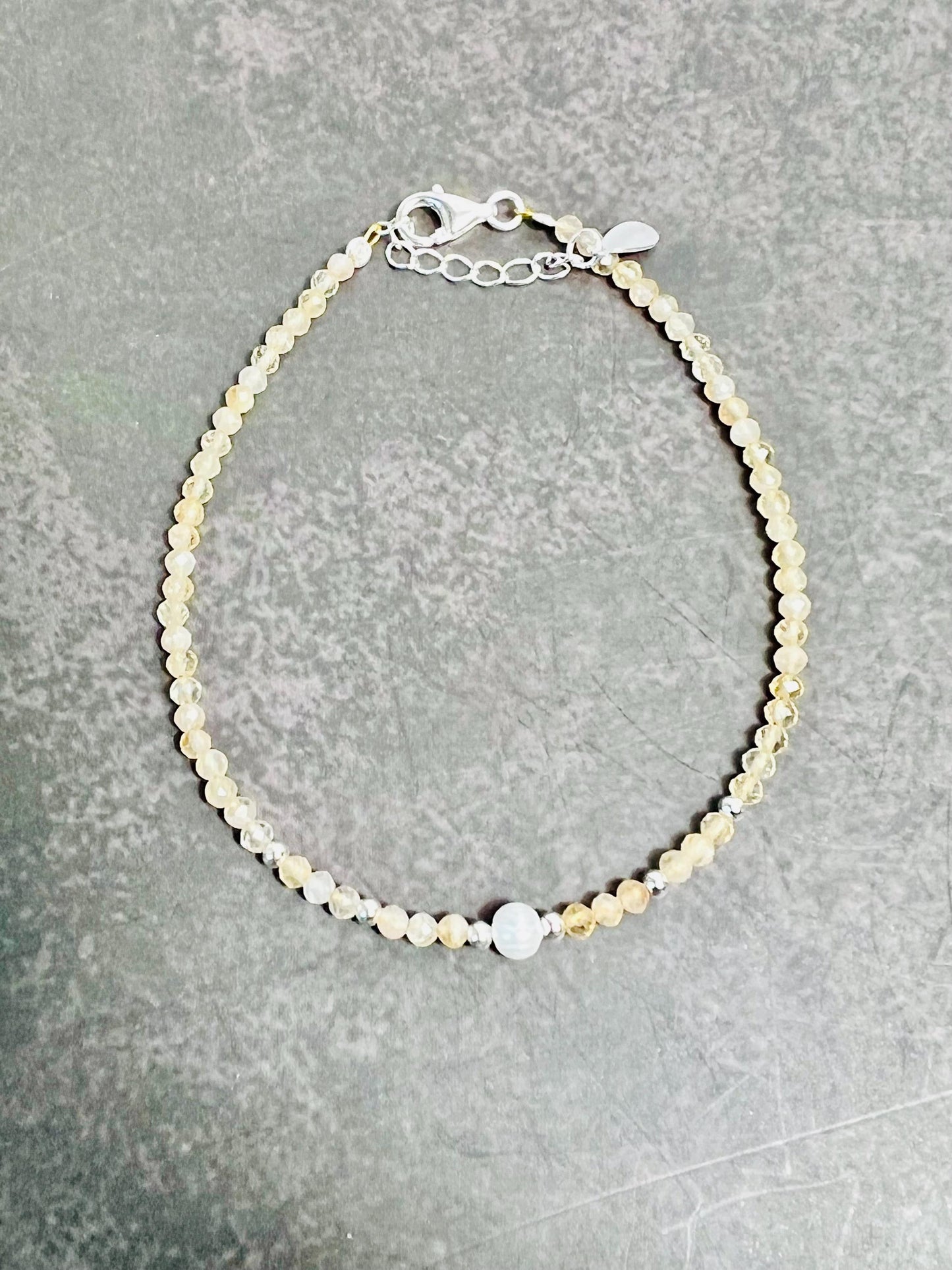Dainty Gemstone and Freshwater Pearl Bracelet, Sterling Silver, Delicate Birthstones - Jade Bear Gems 