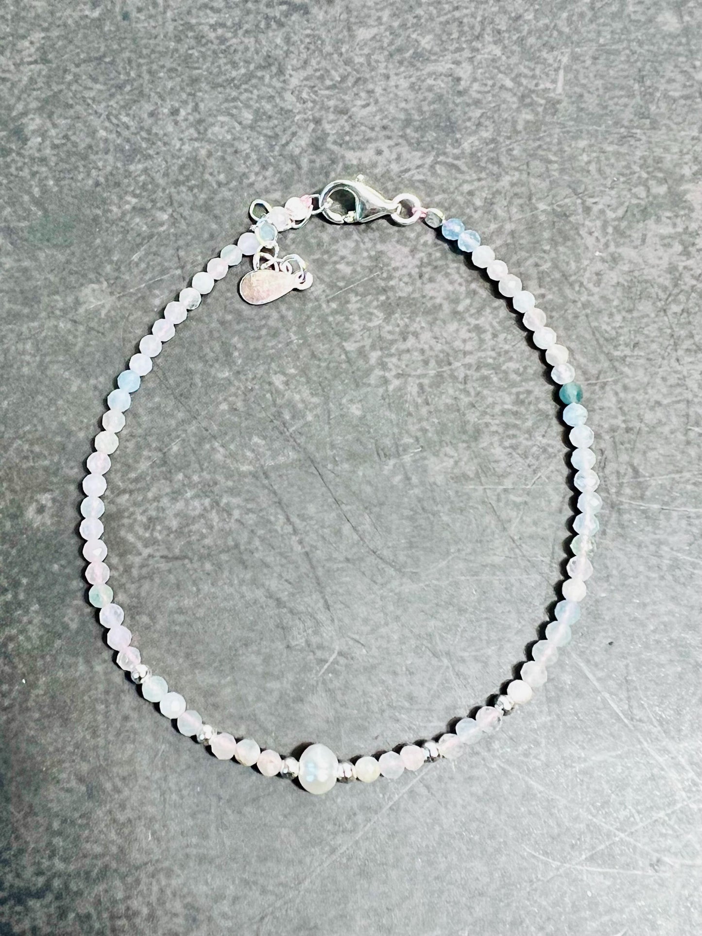 Dainty Gemstone and Freshwater Pearl Bracelet, Sterling Silver, Delicate Birthstones - Jade Bear Gems 