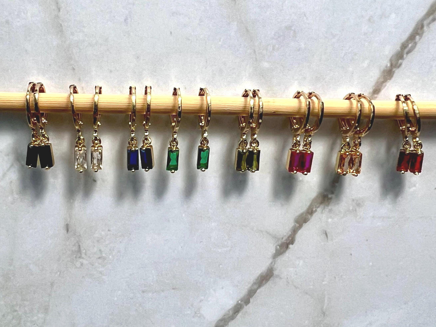 Dainty Huggie Earrings, Gold Gemstone Hoops, Minimalist Birthstone Jewelry, Gold Leverback - Jade Bear Gems 