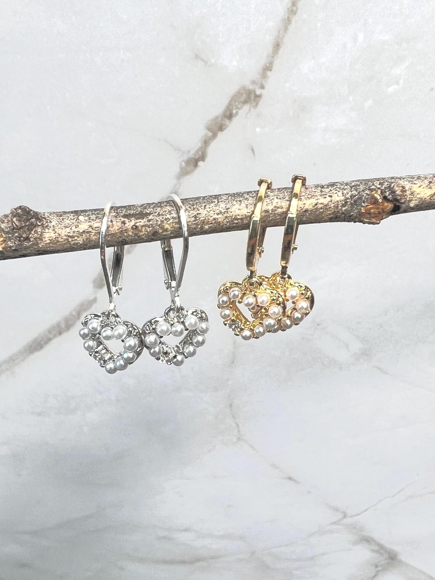 Dainty Pearl Heart Earrings, Gold Heart Hoops, Huggie Earrings, Minimalist Pearl Jewelry - Jade Bear Gems 