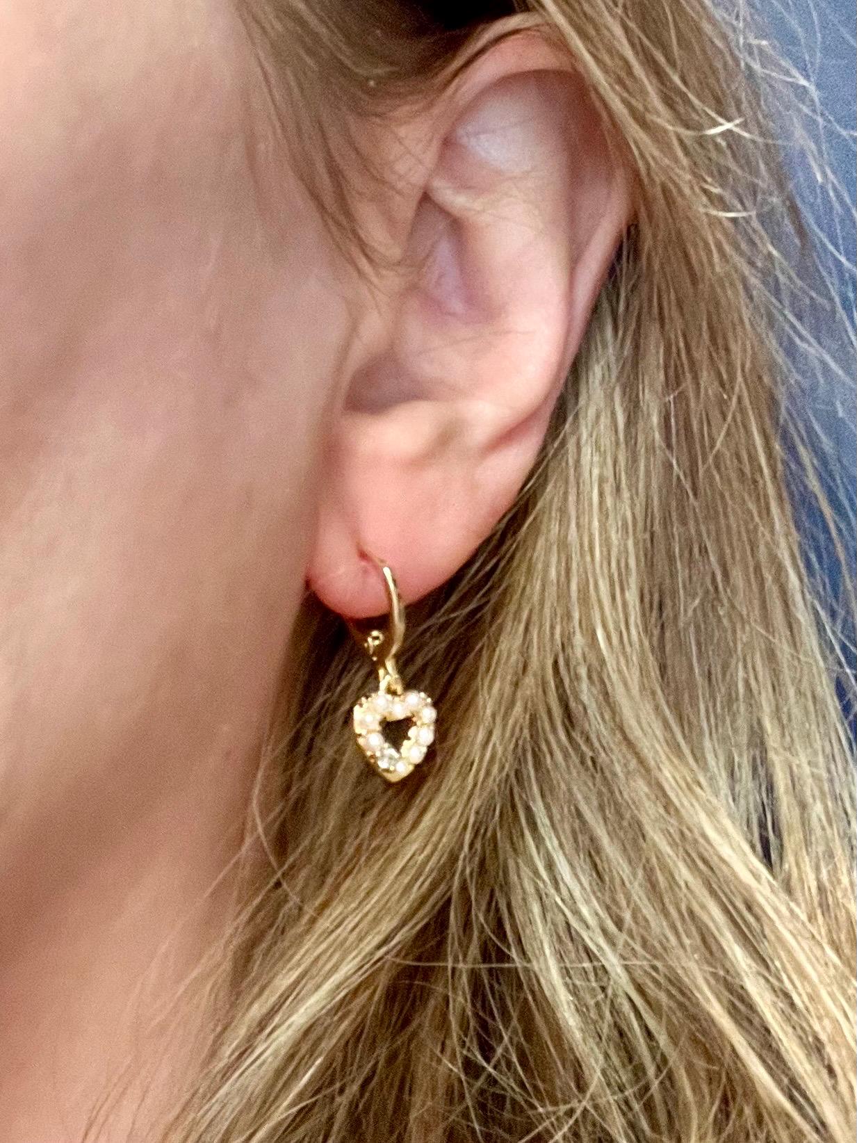 Dainty Pearl Heart Earrings, Gold Heart Hoops, Huggie Earrings, Minimalist Pearl Jewelry - Jade Bear Gems 