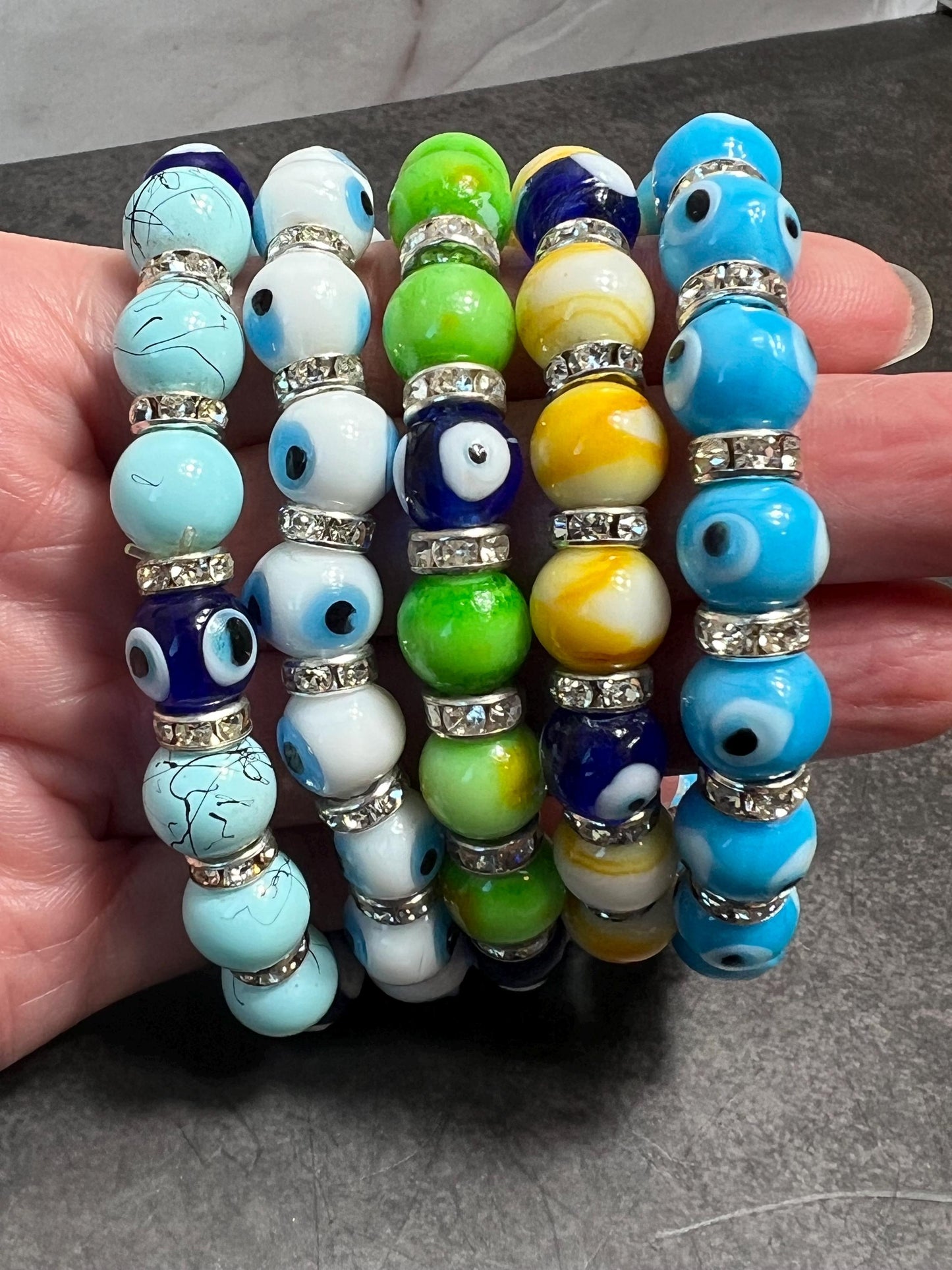 Evil Eye Stretch Bracelet for Protection, Good Luck Evil Eye Bracelet, Gift for Her, Evil Eye Bracelet - Jade Bear Gems 