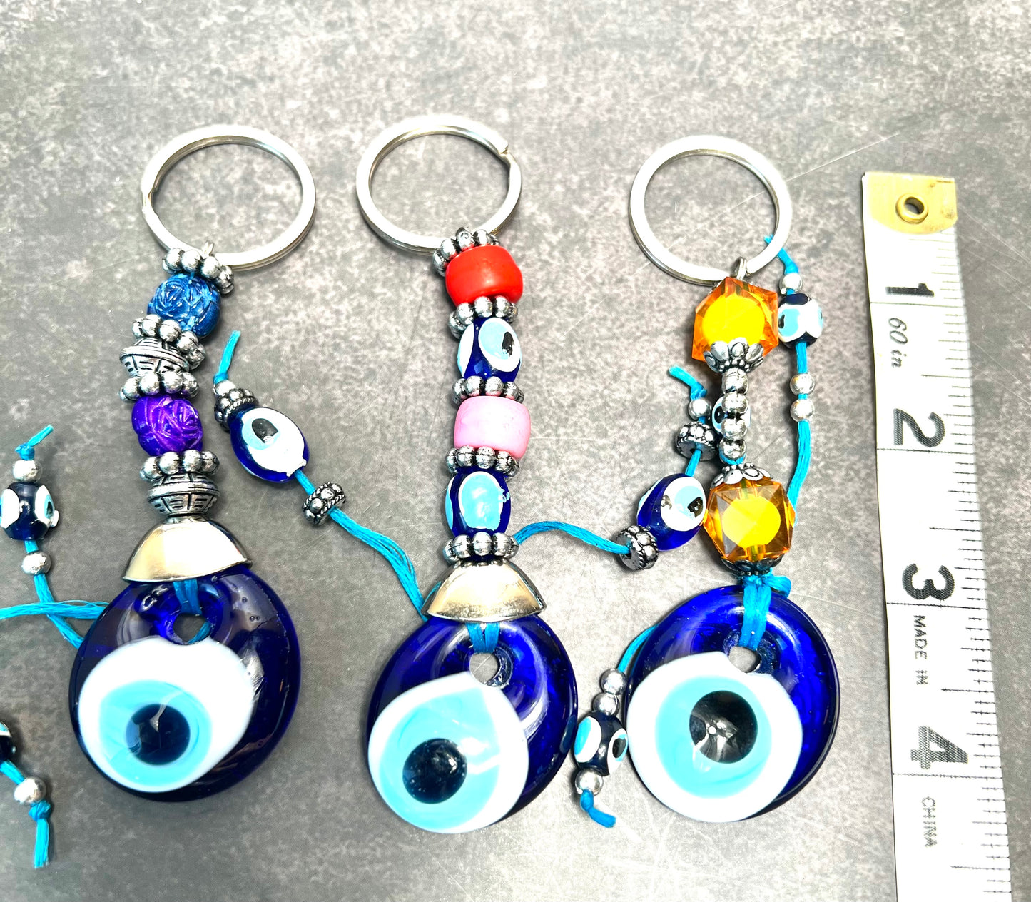 Evil eye keychain, bag charm, blue glass evil eye, good luck protection, amulet, purse charm, wall art - Jade Bear Gems 
