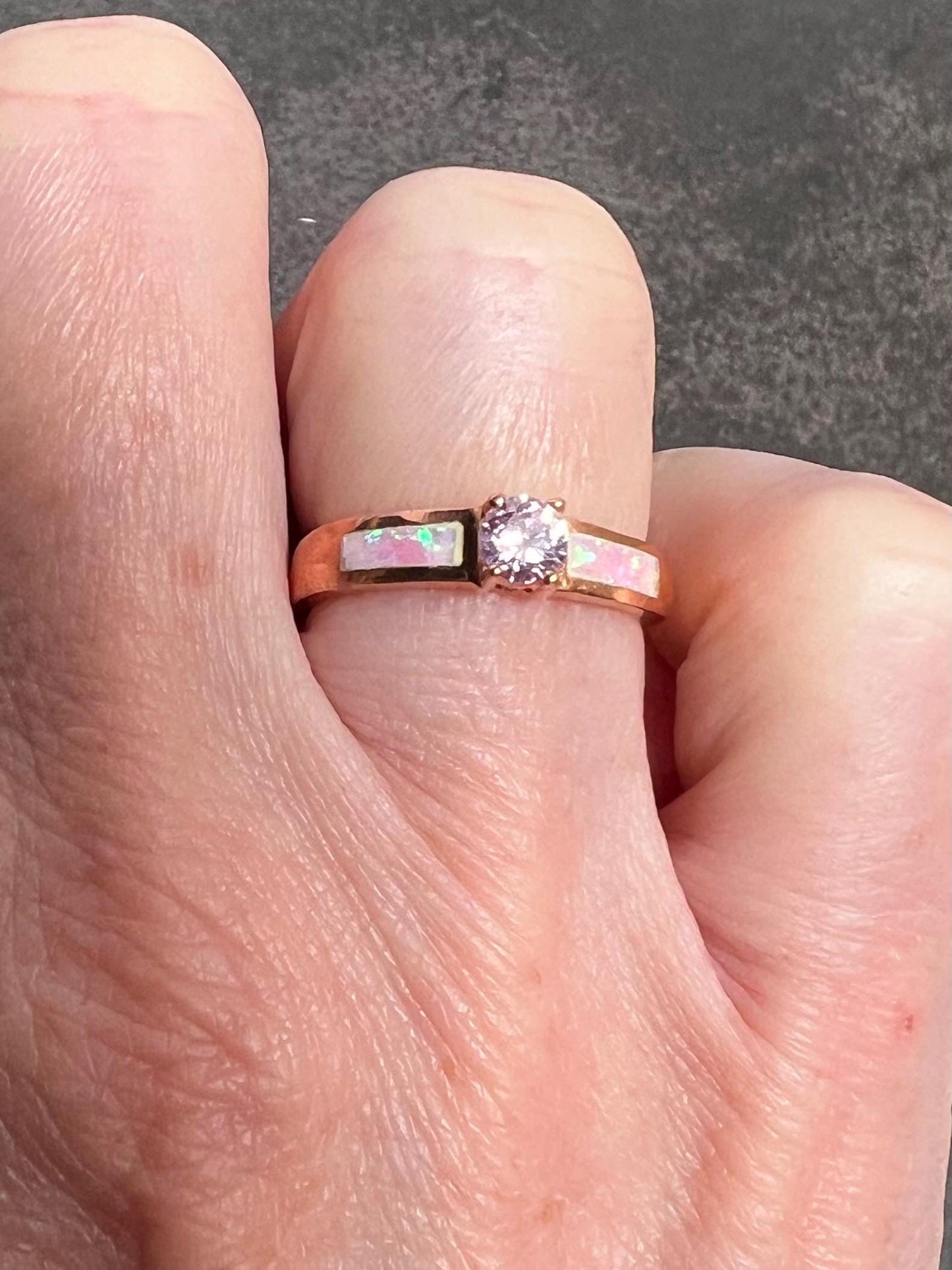 Fire Opal Inlay with Topaz Solitaire Ring, Promise Ring - Jade Bear Gems 