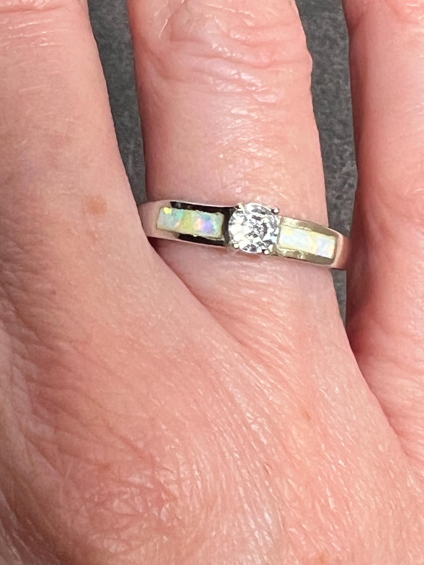 Fire Opal Inlay with Topaz Solitaire Ring, Promise Ring - Jade Bear Gems 