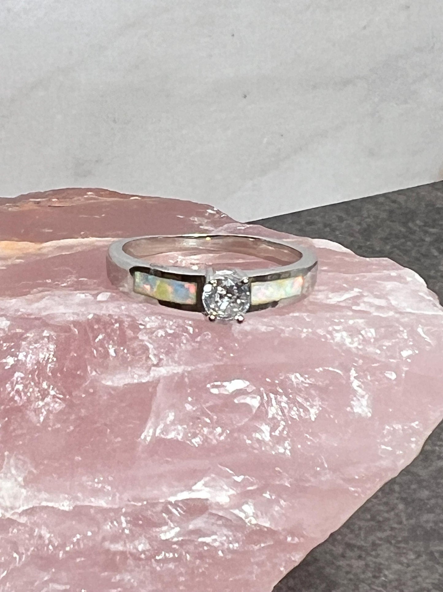 Fire Opal Inlay with Topaz Solitaire Ring, Promise Ring - Jade Bear Gems 