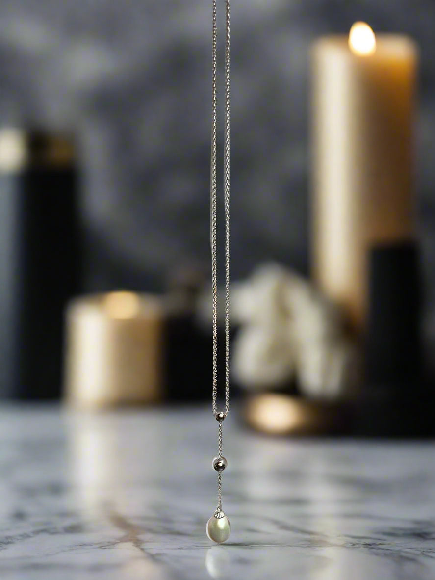Freshwater Pearl Necklace | Sterling Silver .925 | Adjustable 15-17 Inches | Wedding Jewelry | Minimalist Jewelry | Drop Necklace - Jade Bear Gems 