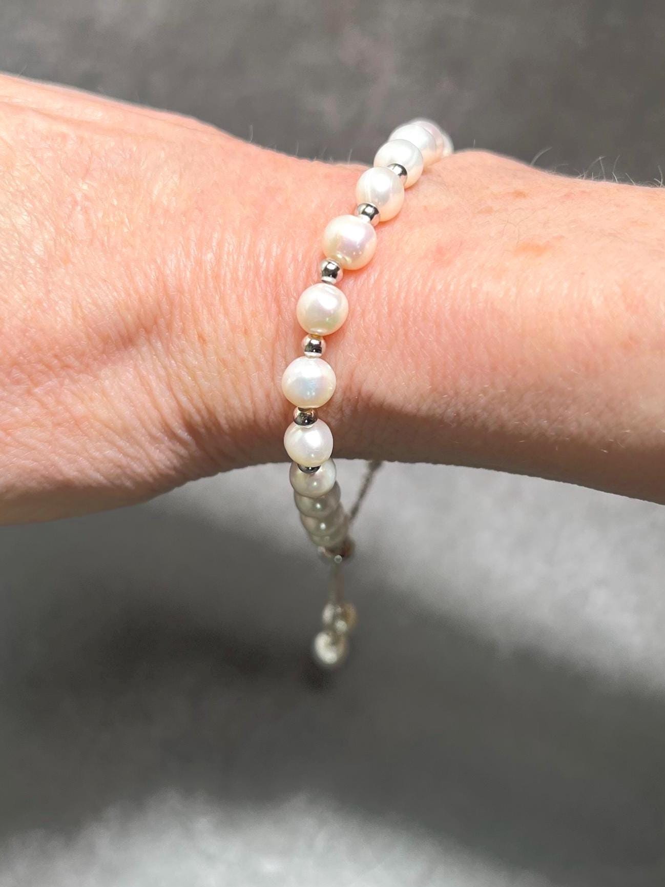 Freshwater Pearl Sterling Silver Slider Bracelet - Jade Bear Gems 