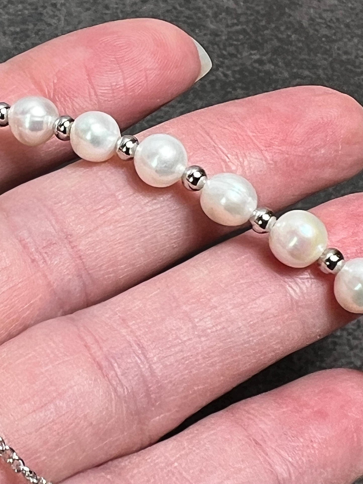 Freshwater Pearl Sterling Silver Slider Bracelet - Jade Bear Gems 