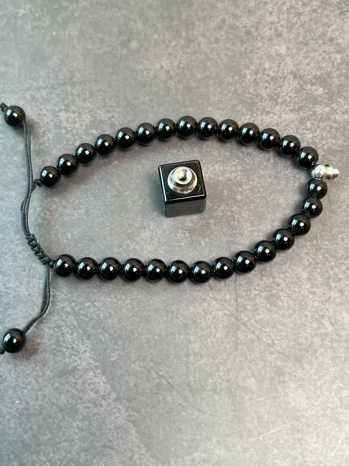 Gemstone Memorial Bracelet, Adjustable Natural Stone Bracelet with Vial, Tiger's Eye, Rose Quartz, Black Onyx - Jade Bear Gems 