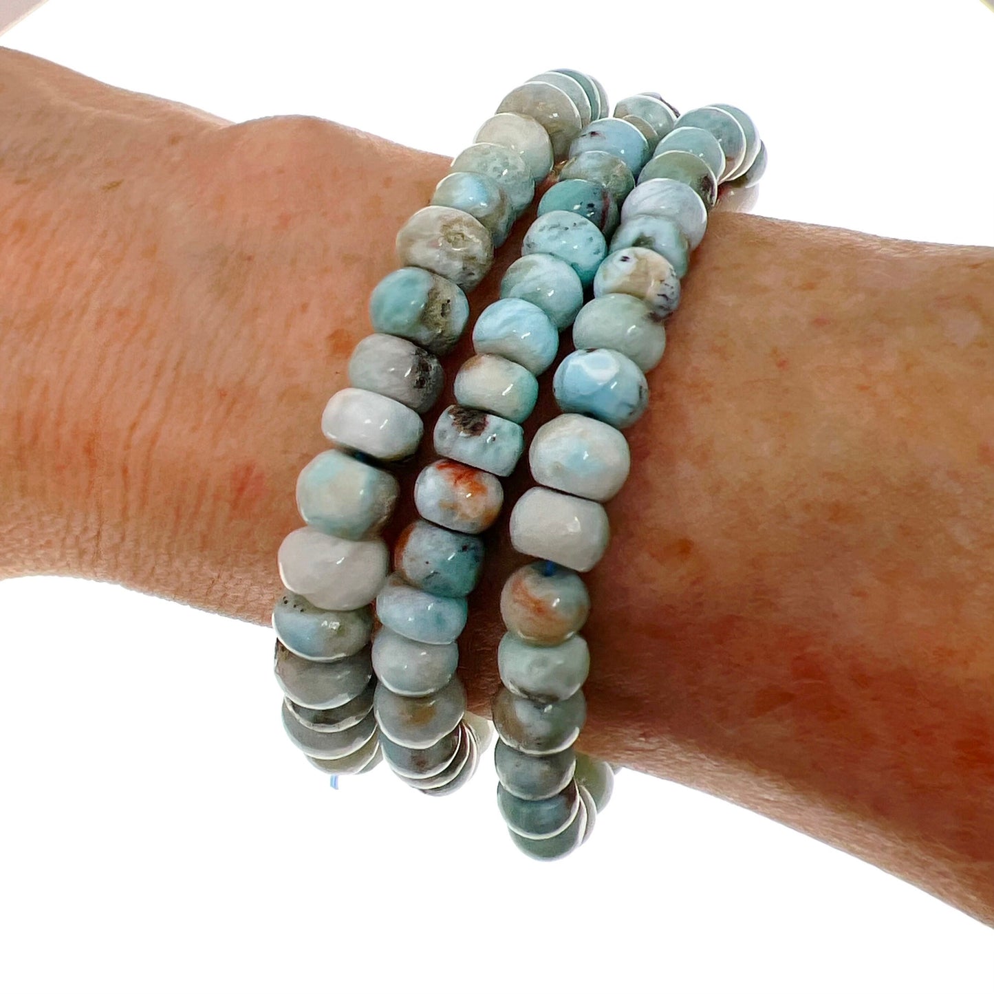 Genuine Larimar Bracelet, Crystal Stretch Natural Larimar Beaded Bracelet - Jade Bear Gems 