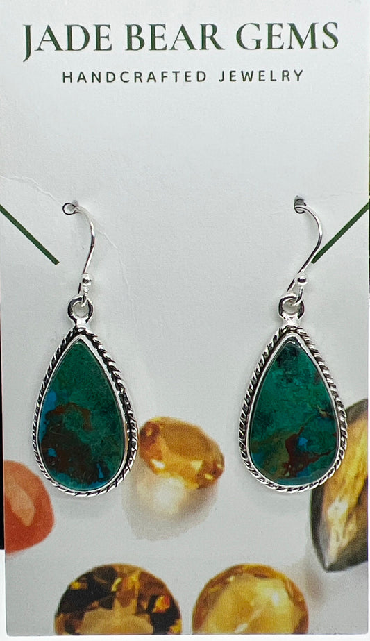 Genuine Malachite Chrysocolla Dangle Earrings | Sterling Silver .925 | Handmade Southwestern Style - Jade Bear Gems 