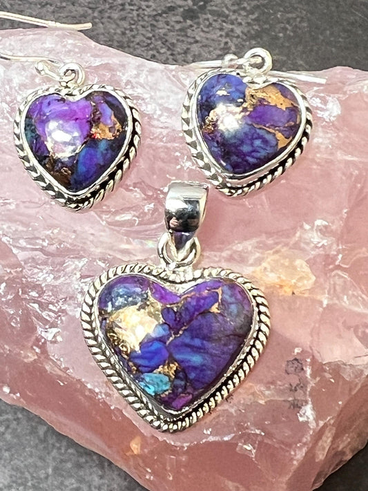 Genuine Turquoise Jewelry Set, Silver Heart Pendant Earrings, Southwestern Jewelry - Jade Bear Gems 