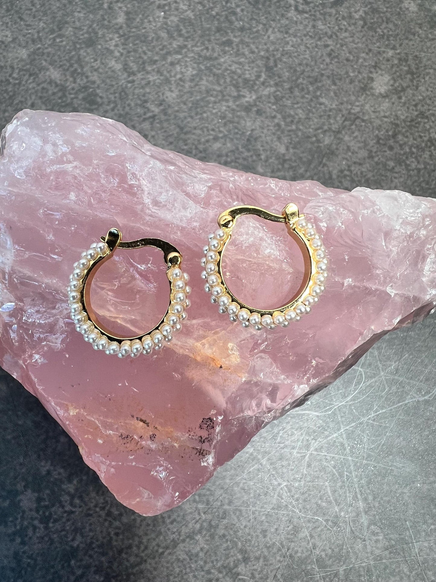 Gold Pearl Huggie Hoops, Perfect Wedding Earrings, Bridesmaids Jewelry, Gift for Her - Jade Bear Gems 