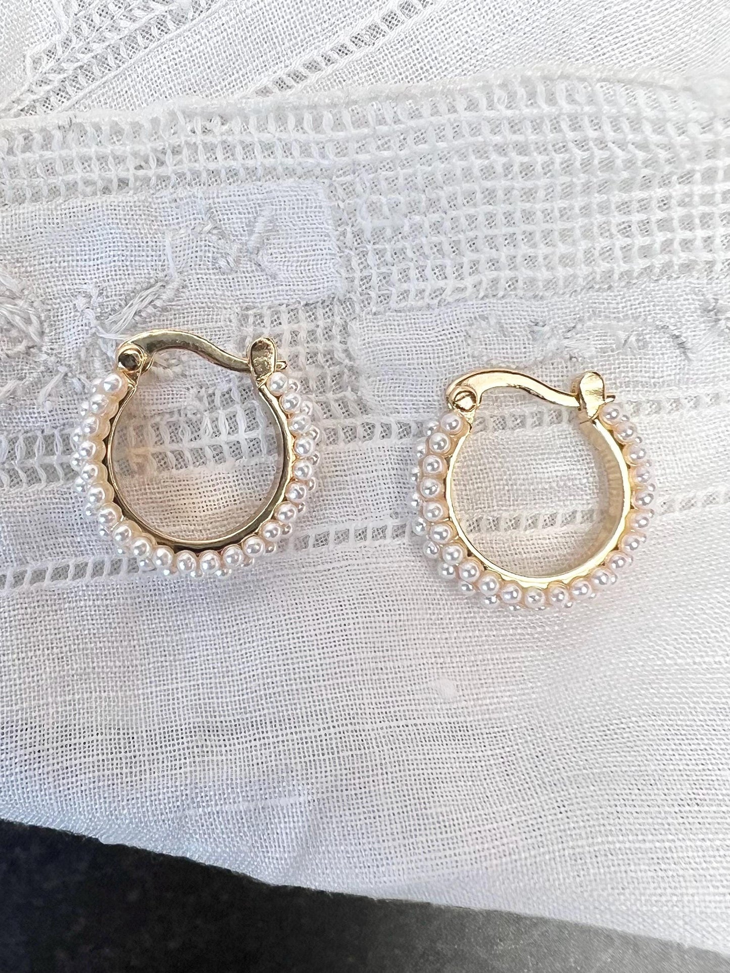 Gold Pearl Huggie Hoops, Perfect Wedding Earrings, Bridesmaids Jewelry, Gift for Her - Jade Bear Gems 