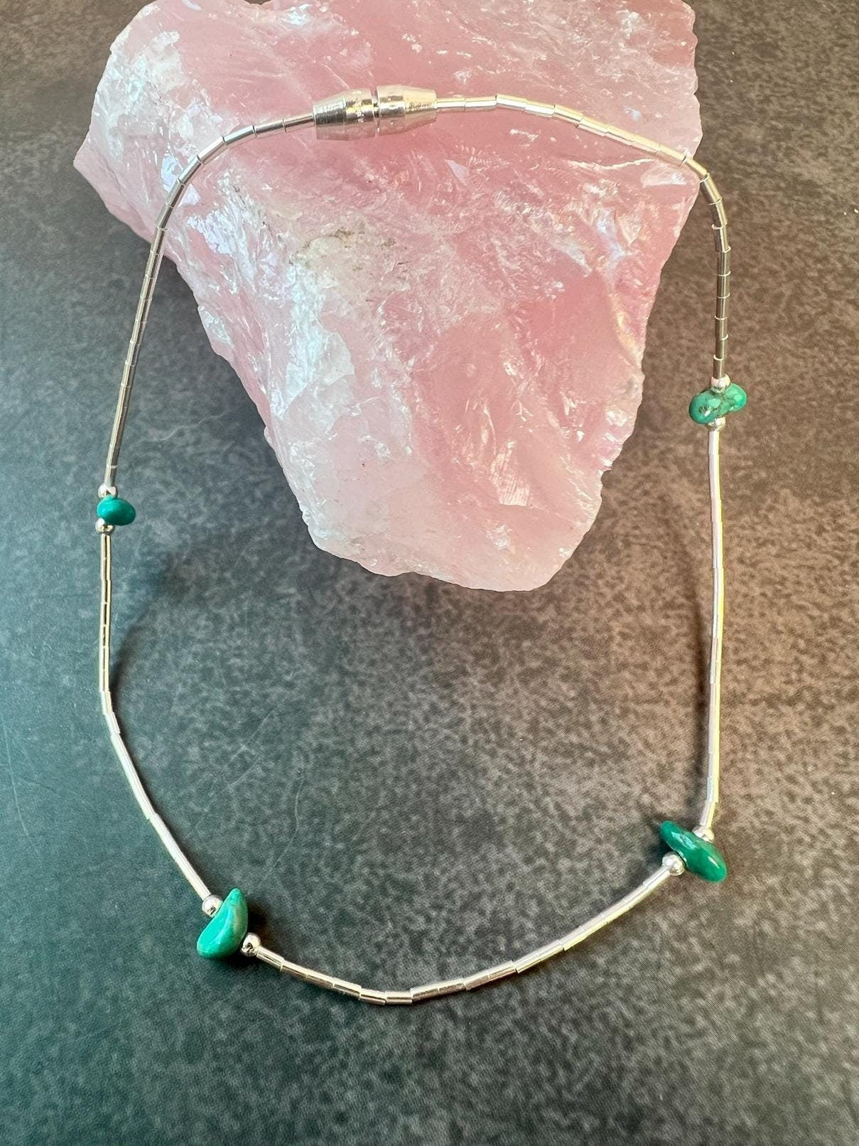 Handcrafted Liquid Silver Turquoise Nugget Beaded Anklet - 9.5 inches - Turquoise Ankle Bracelet - Jade Bear Gems 