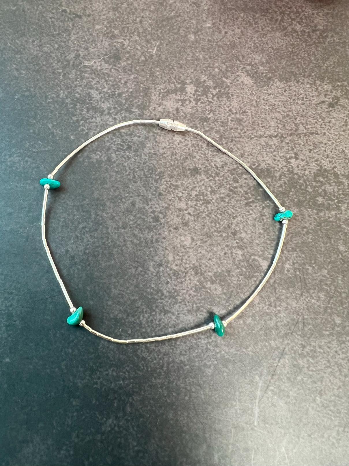 Handcrafted Liquid Silver Turquoise Nugget Beaded Anklet - 9.5 inches - Turquoise Ankle Bracelet - Jade Bear Gems 