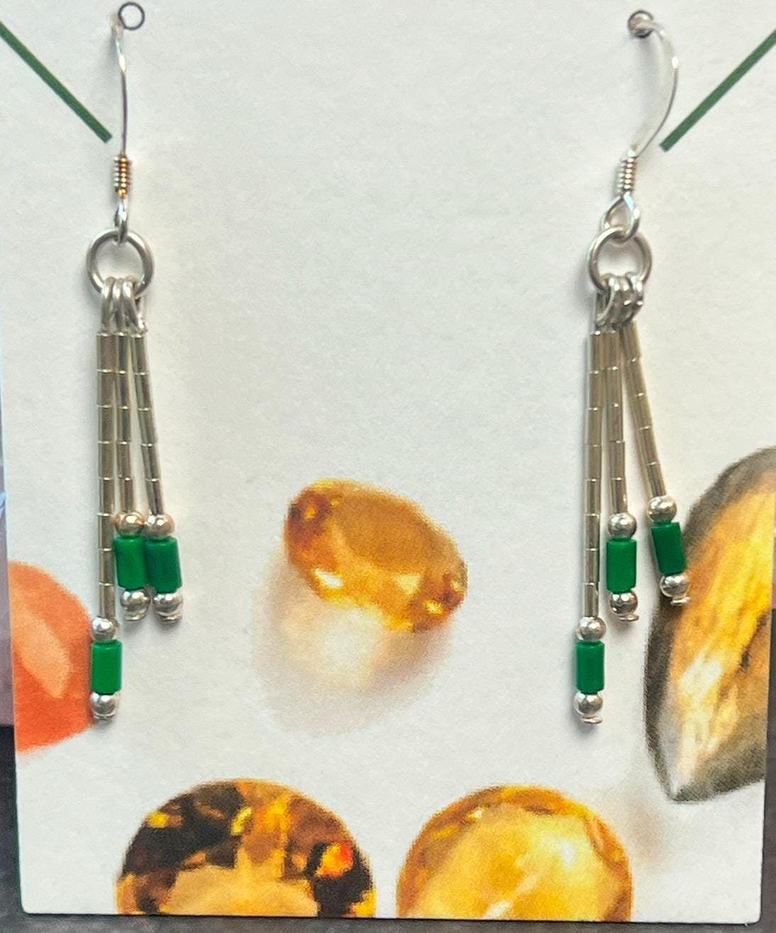 Handcrafted Sterling Silver and Malachite bead dangle earrings, malachite beads, Silver Dangle Earrings - Jade Bear Gems 