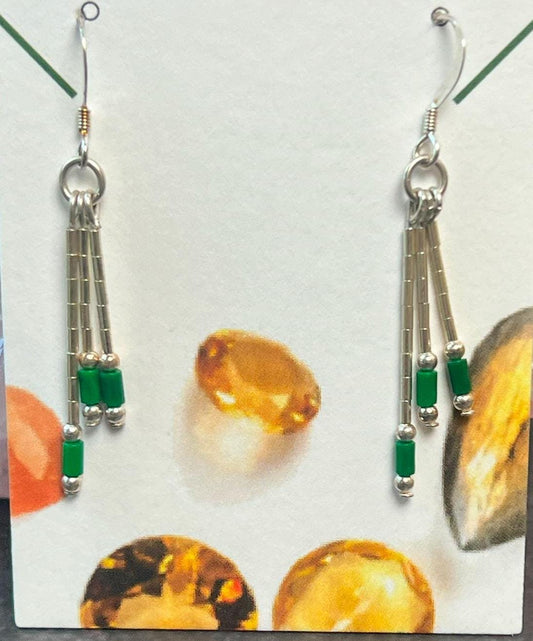 Handcrafted Sterling Silver and Malachite bead dangle earrings, malachite beads, Silver Dangle Earrings - Jade Bear Gems 