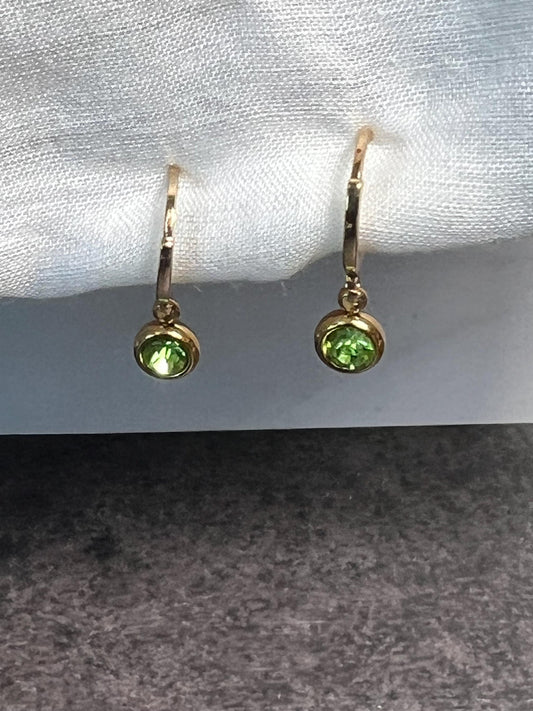 Handmade Huggie Earrings, Dainty Gold Birthstone Earrings, Gemstone Hoops - Jade Bear Gems 