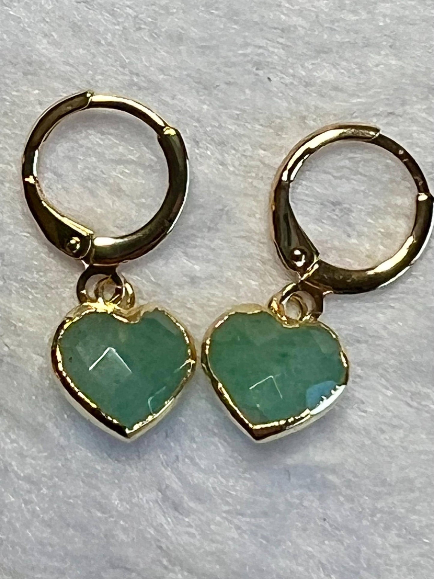 Handmade Huggies, Gold Huggie Hoops with Gemstone Charms, Leverback Earrings - Jade Bear Gems 