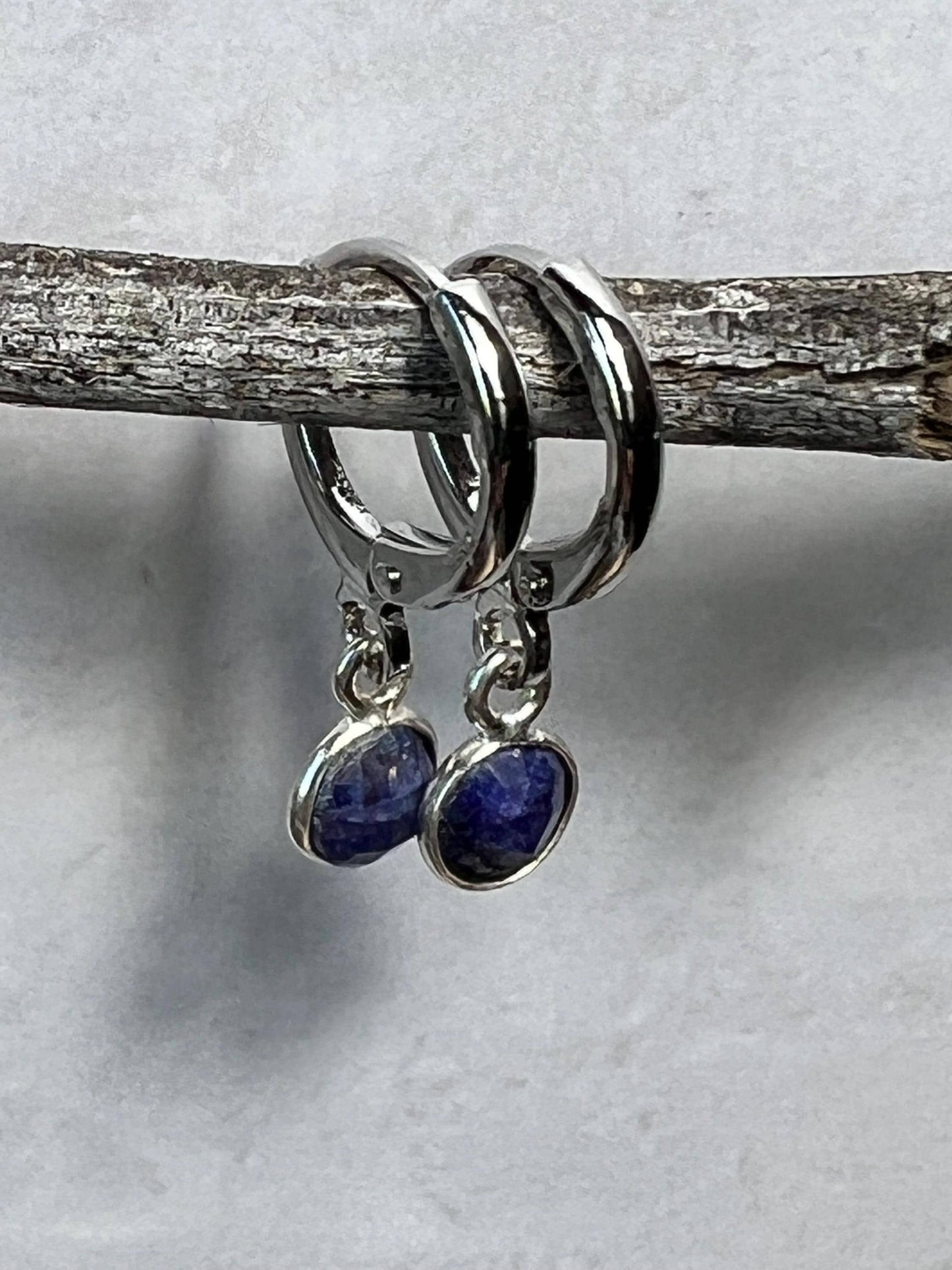 Handmade Huggies, Silver Huggie Hoops with Gemstone Charms, Cute Huggies, Dainty Hoops, Silver Dainty Hoop Earrings, Leverback Earrings - Jade Bear Gems 