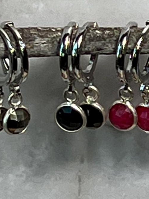 Handmade Huggies, Silver Huggie Hoops with Gemstone Charms, Cute Huggies, Dainty Hoops, Silver Dainty Hoop Earrings, Leverback Earrings - Jade Bear Gems 